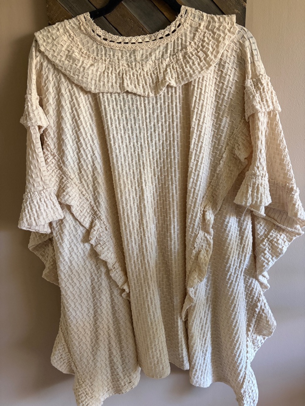 Free People Cream Ruffle-Trim Button Tunic Mini Dress BOHO Sz M - Picture 6 of 6